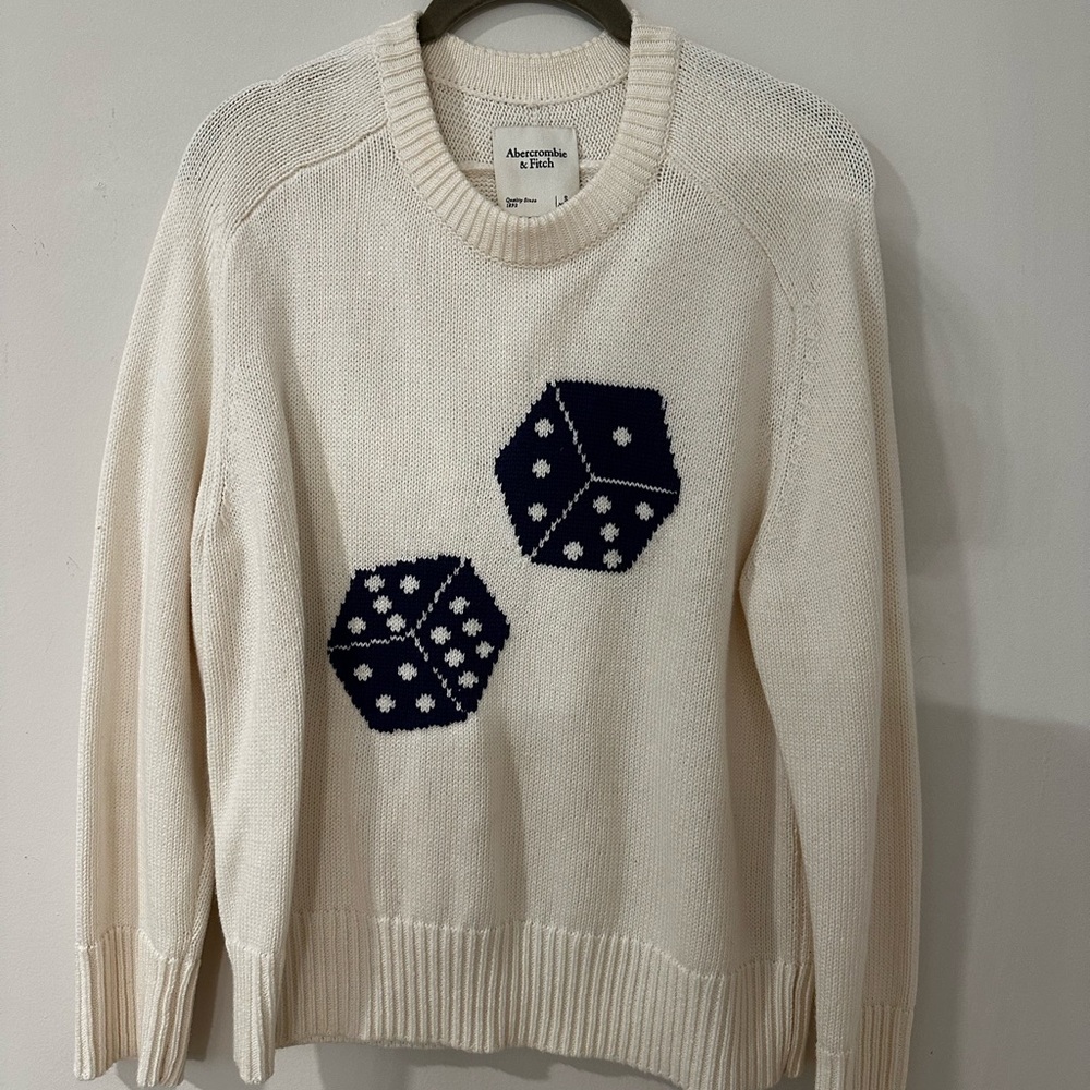Abercrombie & Fitch A&F Madeline SweateCozy Cream Sweater with Navy Dice - Picture 2 of 3